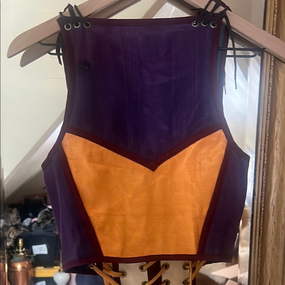 Vintage Moresca Orange and Burgundy Lace-Up lace up renaissance bodice M 1990s - Picture 4 of 9